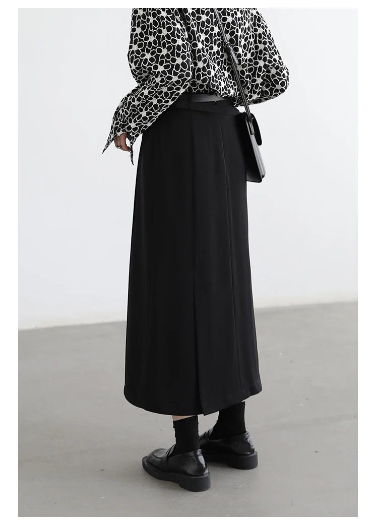 CHIC VEN Women's Skirts Loose High Waist Pleated Straight Tube Skirt Slit Black Female Clothes Office Lady Autumn Winter 2024