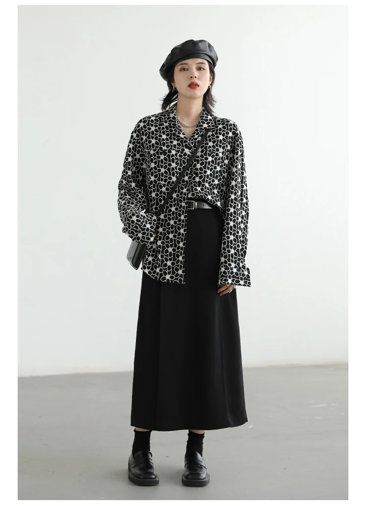 CHIC VEN Women's Skirts Loose High Waist Pleated Straight Tube Skirt Slit Black Female Clothes Office Lady Autumn Winter 2024