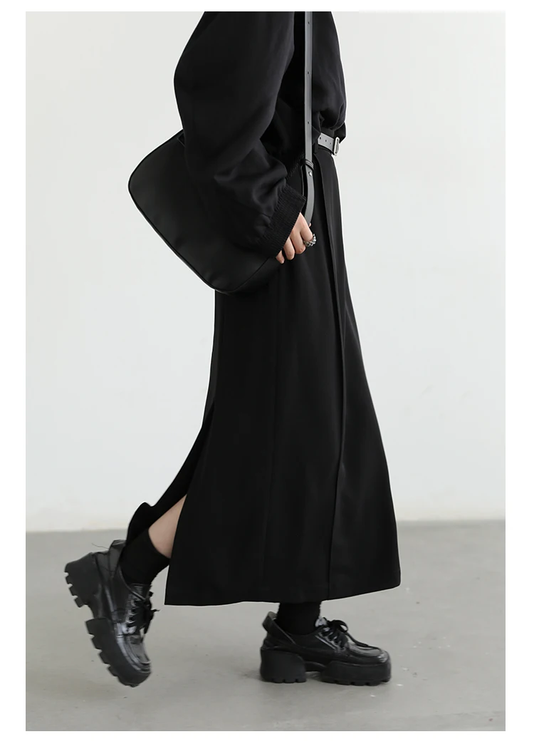CHIC VEN Women's Skirts Loose High Waist Pleated Straight Tube Skirt Slit Black Female Clothes Office Lady Autumn Winter 2024