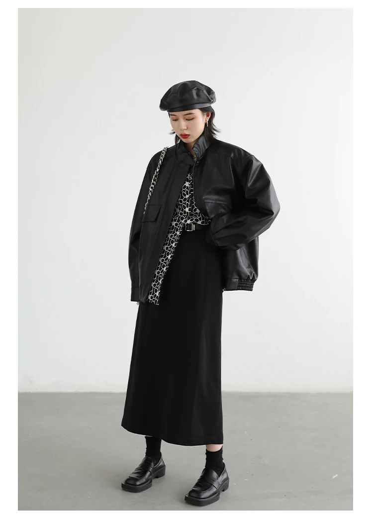 CHIC VEN Women's Skirts Loose High Waist Pleated Straight Tube Skirt Slit Black Female Clothes Office Lady Autumn Winter 2024