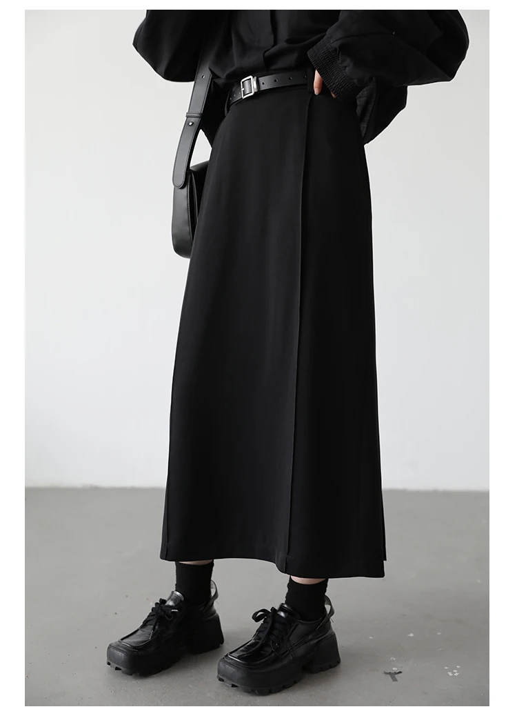 CHIC VEN Women's Skirts Loose High Waist Pleated Straight Tube Skirt Slit Black Female Clothes Office Lady Autumn Winter 2024