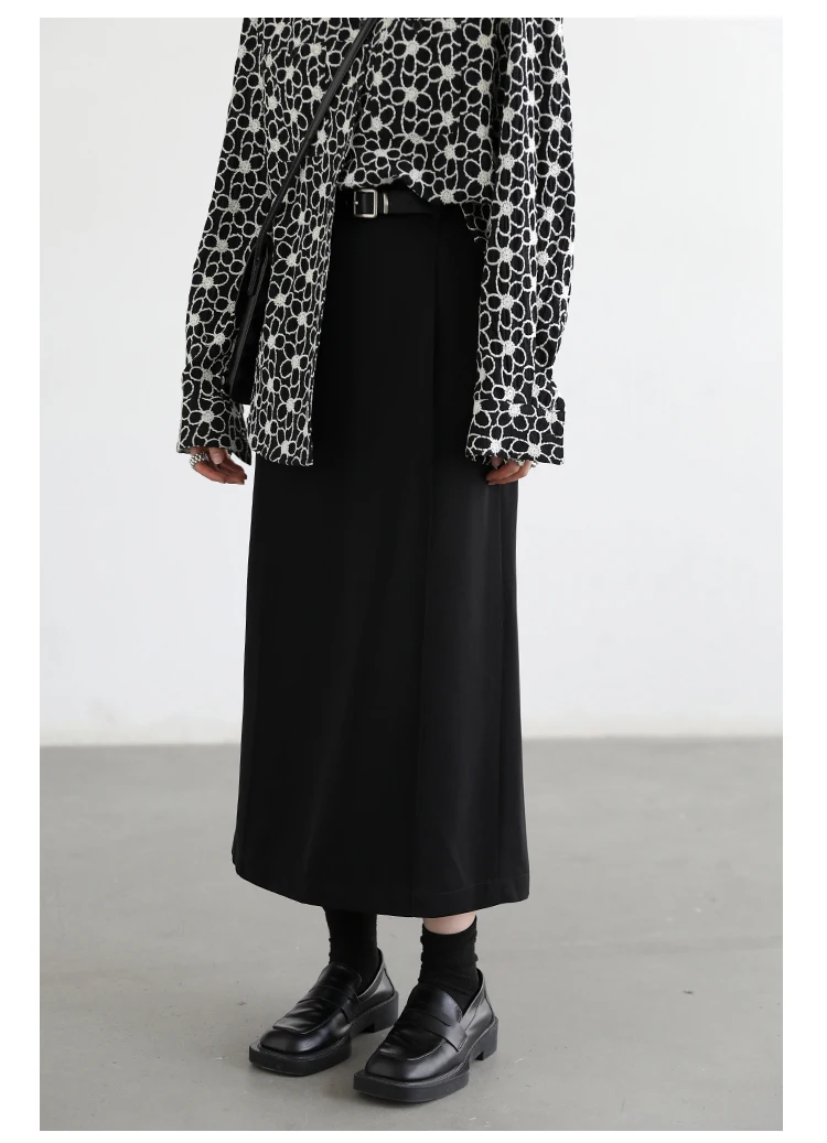 CHIC VEN Women's Skirts Loose High Waist Pleated Straight Tube Skirt Slit Black Female Clothes Office Lady Autumn Winter 2024