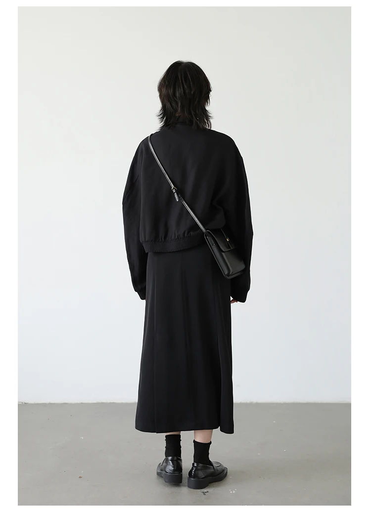 CHIC VEN Women's Skirts Loose High Waist Pleated Straight Tube Skirt Slit Black Female Clothes Office Lady Autumn Winter 2024