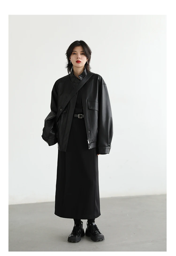 CHIC VEN Women's Skirts Loose High Waist Pleated Straight Tube Skirt Slit Black Female Clothes Office Lady Autumn Winter 2024