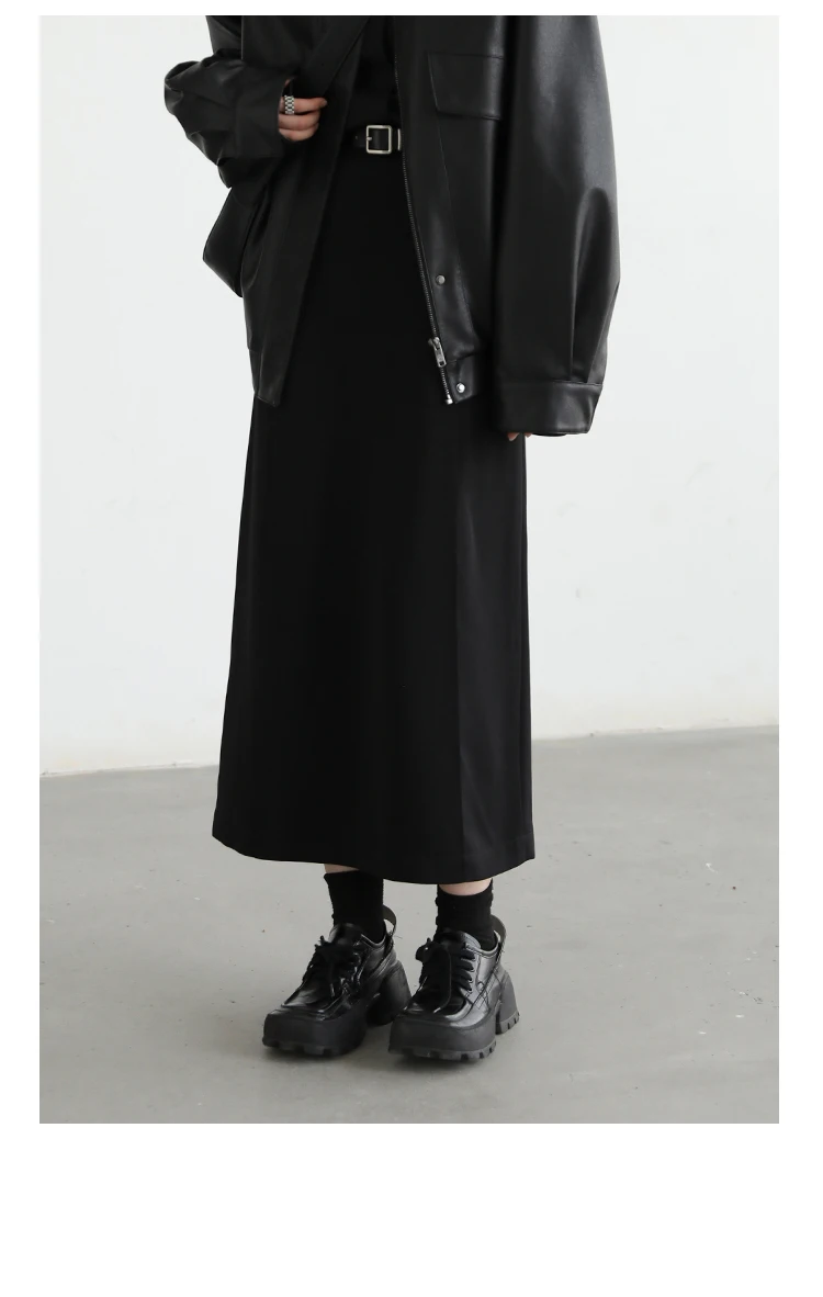 CHIC VEN Women's Skirts Loose High Waist Pleated Straight Tube Skirt Slit Black Female Clothes Office Lady Autumn Winter 2024