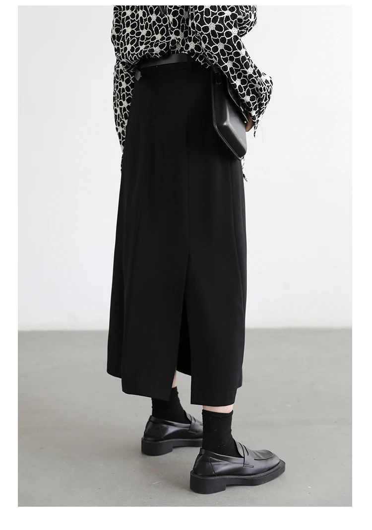 CHIC VEN Women's Skirts Loose High Waist Pleated Straight Tube Skirt Slit Black Female Clothes Office Lady Autumn Winter 2024
