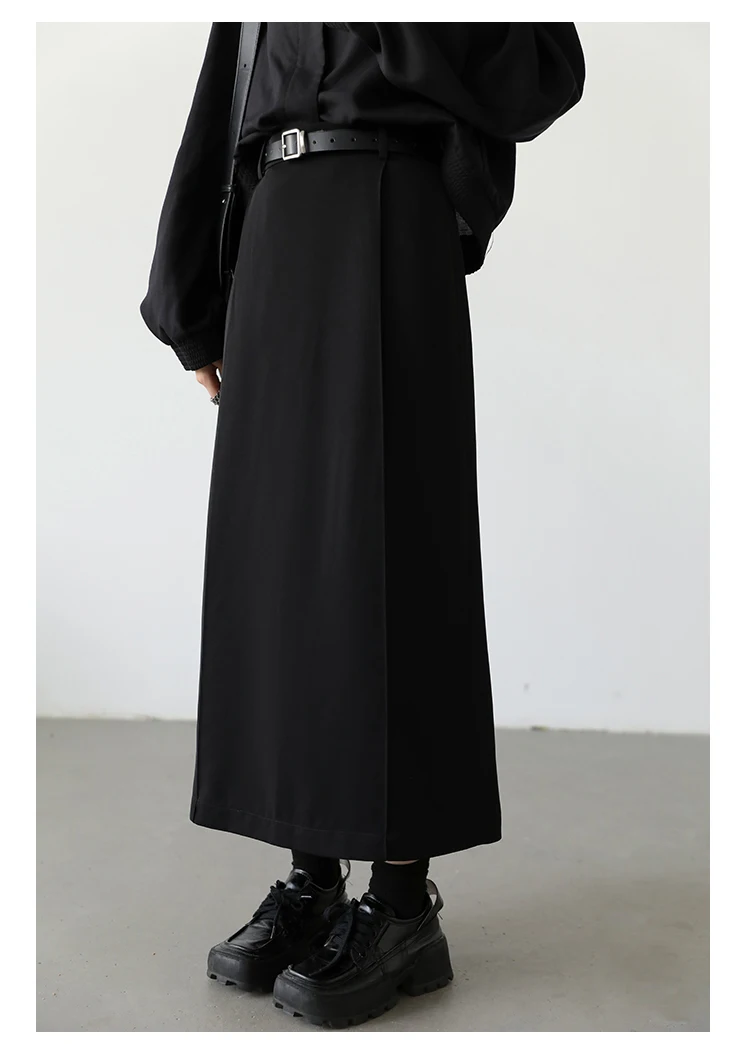CHIC VEN Women's Skirts Loose High Waist Pleated Straight Tube Skirt Slit Black Female Clothes Office Lady Autumn Winter 2024