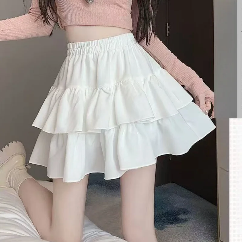 Princess Kawaii Sweet Mini Skirt Elastic High Waist Ballet-Style Tiered Skirt New White Casual Matching Girl's Short Cake Skirt