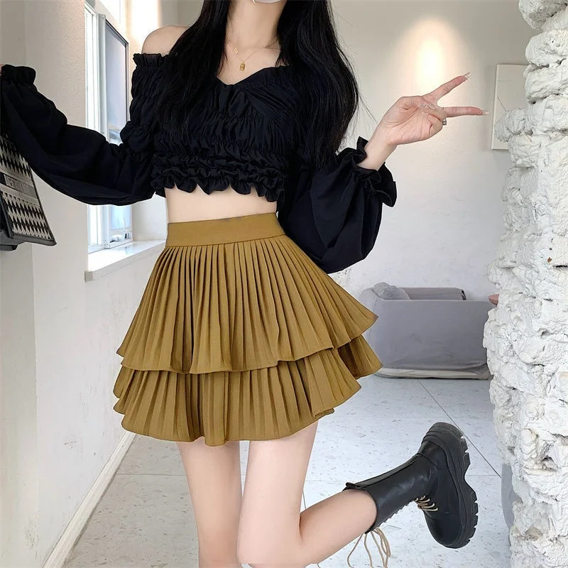 Princess Kawaii Sweet Mini Skirt Elastic High Waist Ballet-Style Tiered Skirt New White Casual Matching Girl's Short Cake Skirt
