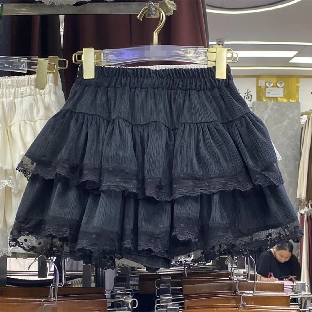 Princess Kawaii Sweet Mini Skirt Elastic High Waist Ballet-Style Tiered Skirt New White Casual Matching Girl's Short Cake Skirt