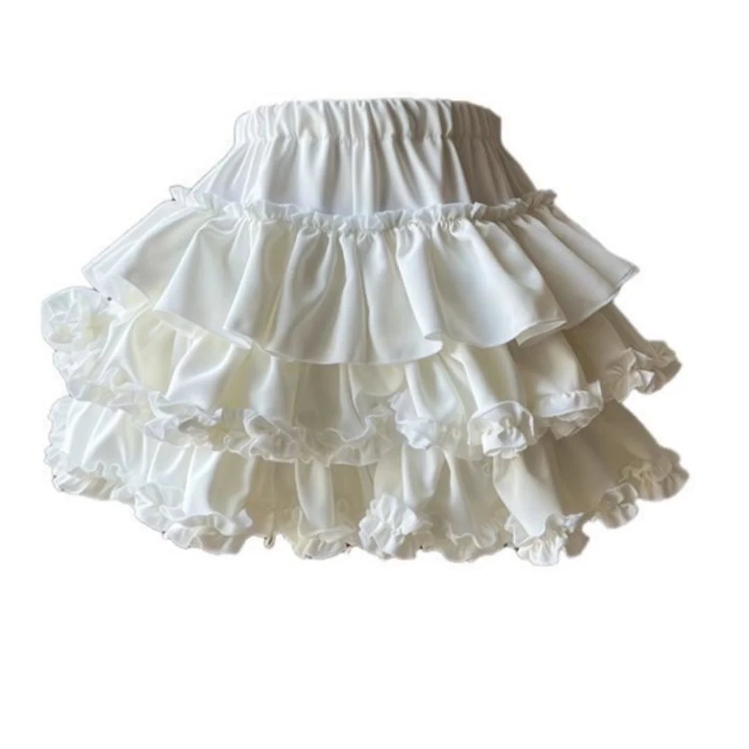 Princess Kawaii Sweet Mini Skirt Elastic High Waist Ballet-Style Tiered Skirt New White Casual Matching Girl's Short Cake Skirt