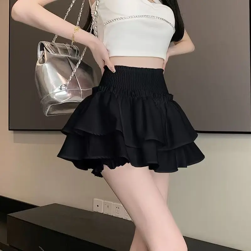 Princess Kawaii Sweet Mini Skirt Elastic High Waist Ballet-Style Tiered Skirt New White Casual Matching Girl's Short Cake Skirt