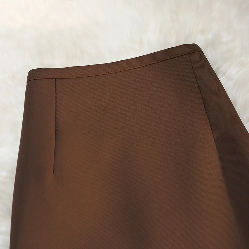 Fashion Elegant Formal Skirts Women Autumn New High Waist Drape Suit Long Brown Skirt Zipper Female
