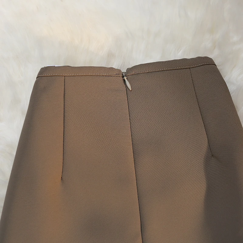Fashion Elegant Formal Skirts Women Autumn New High Waist Drape Suit Long Brown Skirt Zipper Female