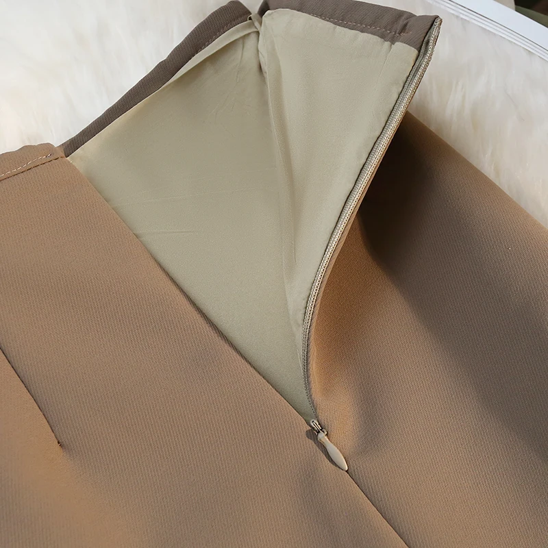 Fashion Elegant Formal Skirts Women Autumn New High Waist Drape Suit Long Brown Skirt Zipper Female