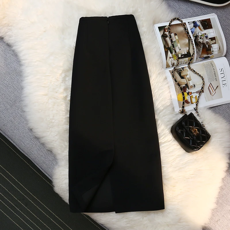 Fashion Elegant Formal Skirts Women Autumn New High Waist Drape Suit Long Brown Skirt Zipper Female