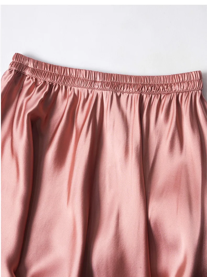 SuyaDream Women Pleated Skirt, 100%Real Silk, Elastic Waist, Solid Long A-Line Skirts, 2025 Spring Summer Bottoms