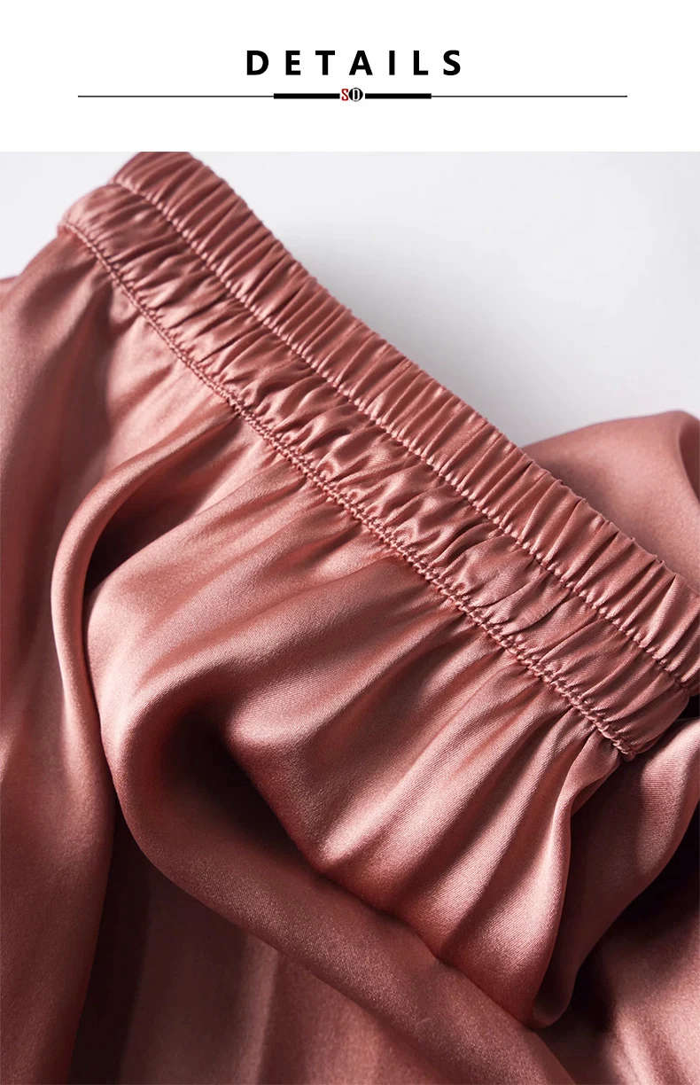 SuyaDream Women Pleated Skirt, 100%Real Silk, Elastic Waist, Solid Long A-Line Skirts, 2025 Spring Summer Bottoms