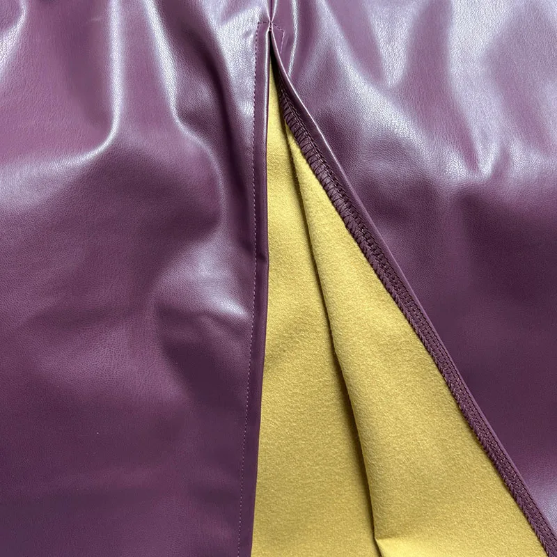 Fashion Senior PU Leather Skirts Women Sexy High Waist Slim Split Package Hip Skirts Female Elegant Office Pencil Long Skirt