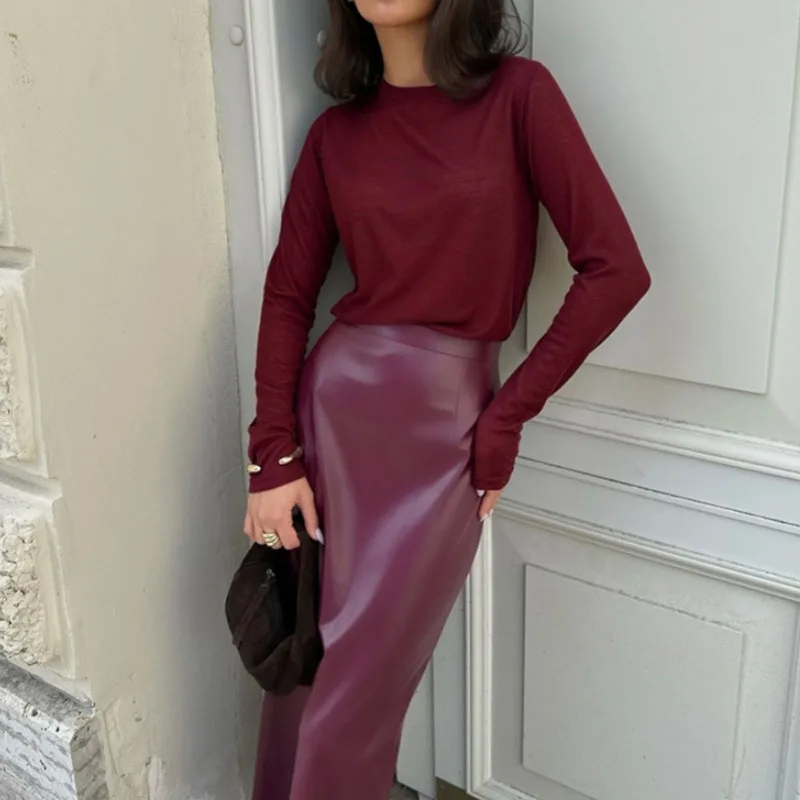 Fashion Senior PU Leather Skirts Women Sexy High Waist Slim Split Package Hip Skirts Female Elegant Office Pencil Long Skirt