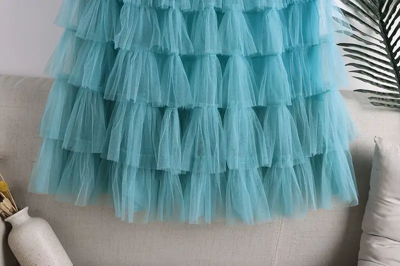 Chamliforve Women Tulle Mesh Skirt Elegant Elastic Waist Fairy Long A-line Tutu Skirt for Spring Summer Long Cake Skirt