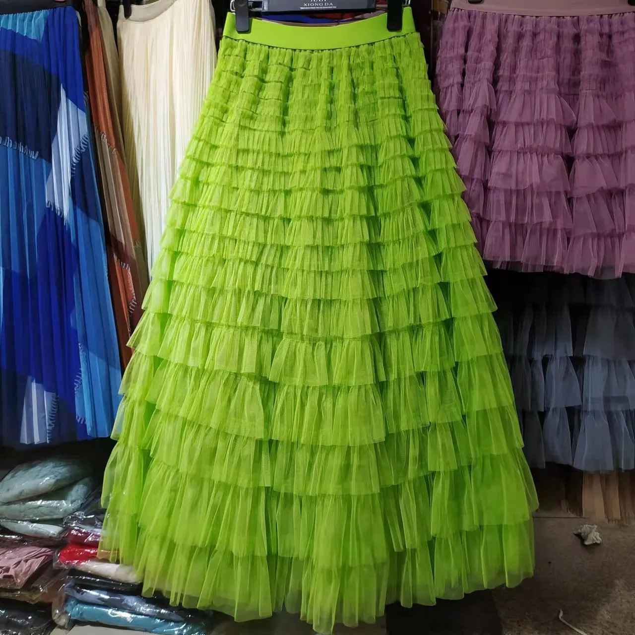 Chamliforve Women Tulle Mesh Skirt Elegant Elastic Waist Fairy Long A-line Tutu Skirt for Spring Summer Long Cake Skirt