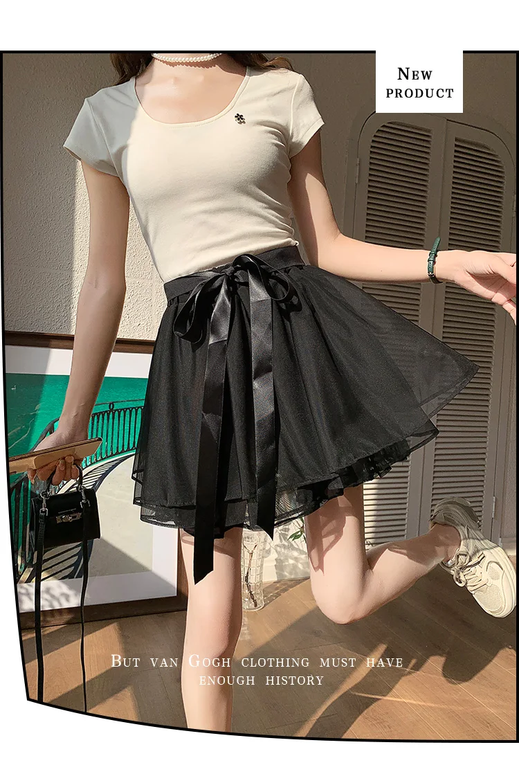 Korean Fashion Sweet Mini Skirts Women Lace Patchwork A-line Elastic High Waist Mesh Skirt with Shorts Faldas Ajustadas Dropship