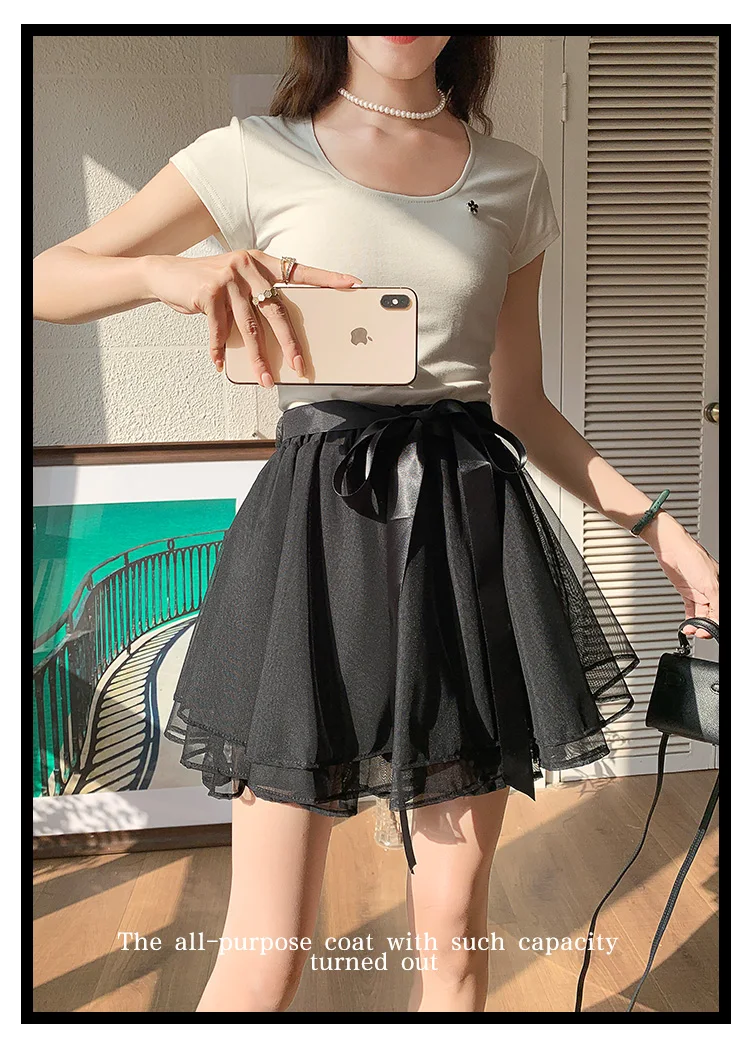 Korean Fashion Sweet Mini Skirts Women Lace Patchwork A-line Elastic High Waist Mesh Skirt with Shorts Faldas Ajustadas Dropship