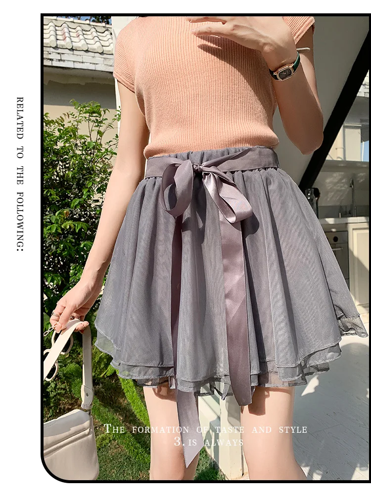 Korean Fashion Sweet Mini Skirts Women Lace Patchwork A-line Elastic High Waist Mesh Skirt with Shorts Faldas Ajustadas Dropship
