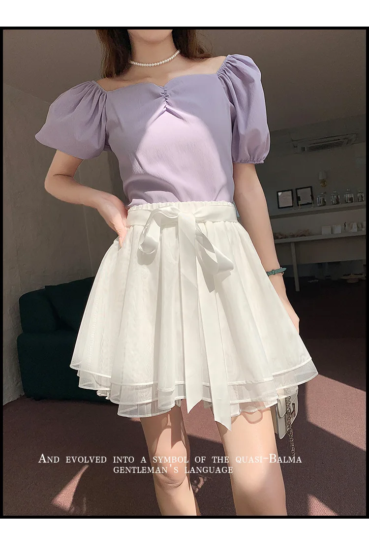 Korean Fashion Sweet Mini Skirts Women Lace Patchwork A-line Elastic High Waist Mesh Skirt with Shorts Faldas Ajustadas Dropship