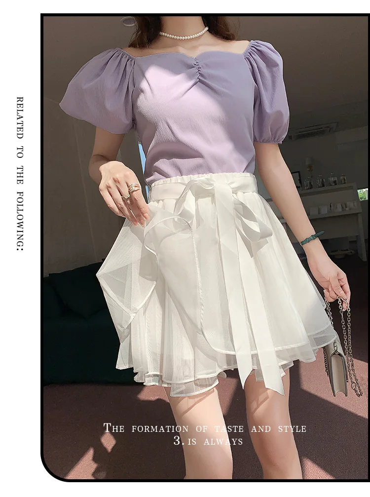 Korean Fashion Sweet Mini Skirts Women Lace Patchwork A-line Elastic High Waist Mesh Skirt with Shorts Faldas Ajustadas Dropship