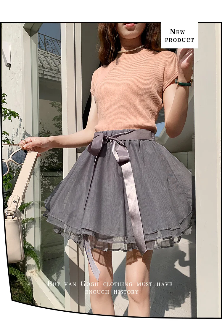 Korean Fashion Sweet Mini Skirts Women Lace Patchwork A-line Elastic High Waist Mesh Skirt with Shorts Faldas Ajustadas Dropship