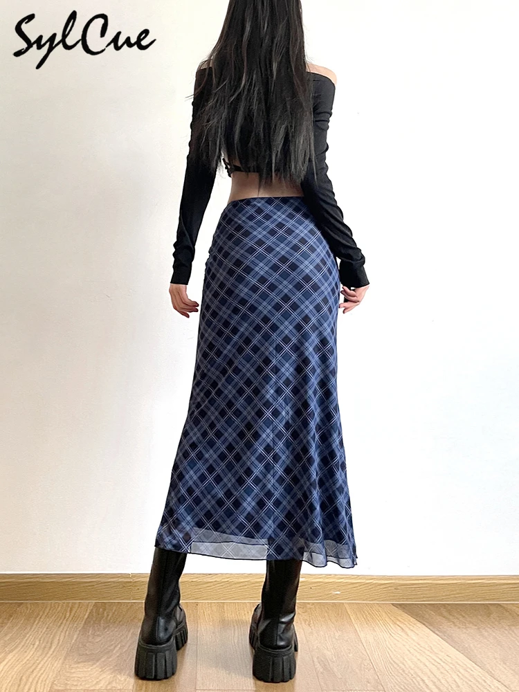 Sylcue French Style Rhomboid Classic Retro All-match Casual Fashionable Cool Self-confidence Street Women Autumn Straight Skirt