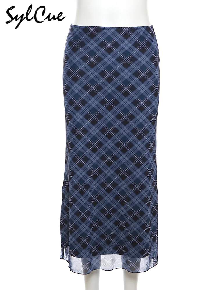 Sylcue French Style Rhomboid Classic Retro All-match Casual Fashionable Cool Self-confidence Street Women Autumn Straight Skirt