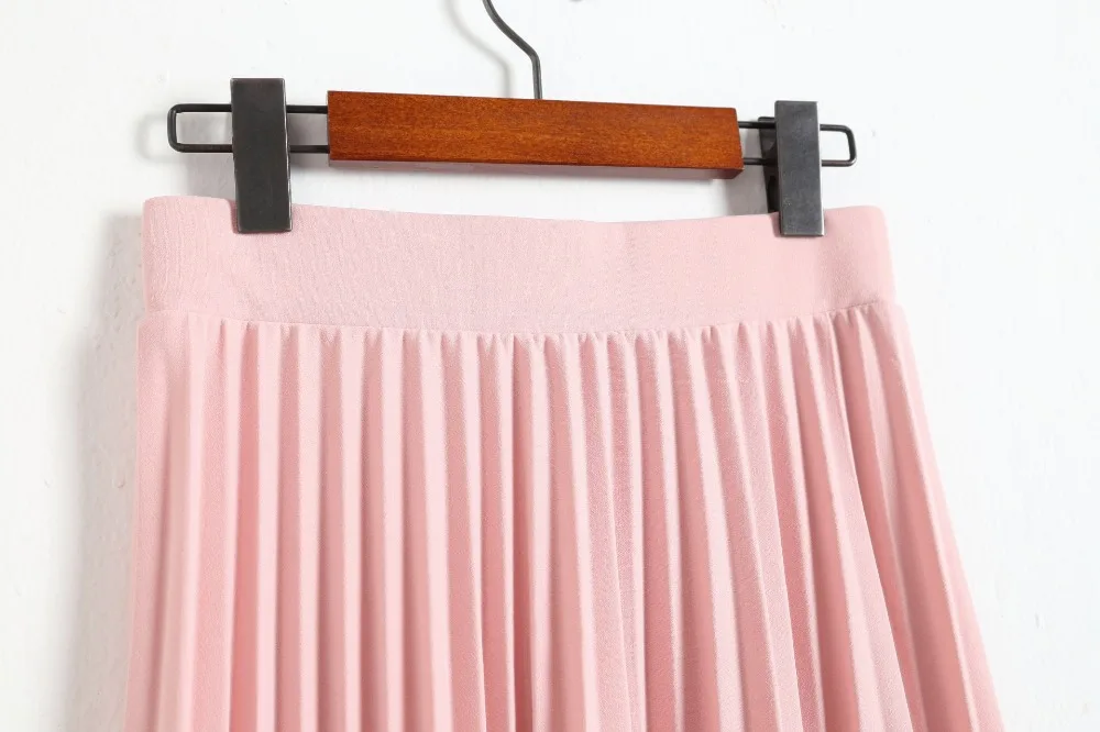 New Fashion Women's High Waist Pleated Solid Color Half Length Elastic Skirt Promotions Lady Black Pink