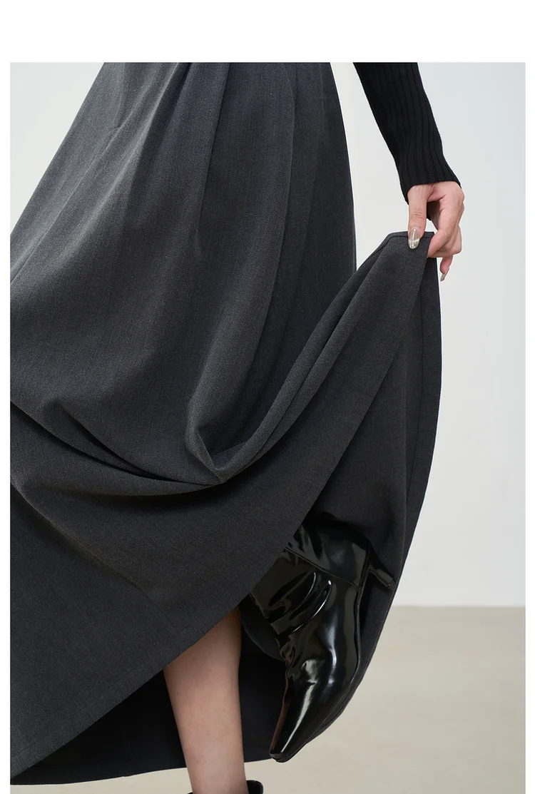 VIMLY Midi Women Skirt 2026 Autumn Office Lady Gray A-line Bud Elegant Ladies Skirt Zipper Loose Pockets Female Skirts A2202
