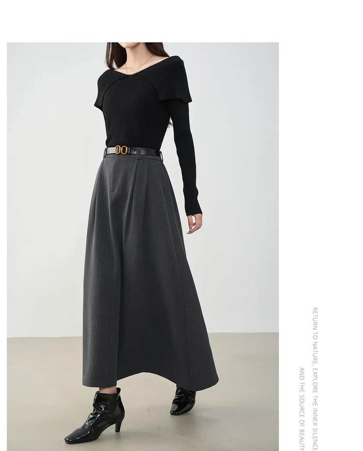 VIMLY Midi Women Skirt 2026 Autumn Office Lady Gray A-line Bud Elegant Ladies Skirt Zipper Loose Pockets Female Skirts A2202