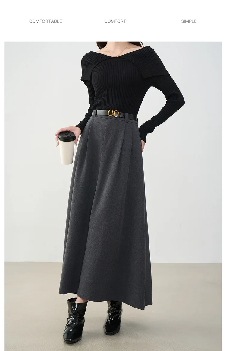 VIMLY Midi Women Skirt 2026 Autumn Office Lady Gray A-line Bud Elegant Ladies Skirt Zipper Loose Pockets Female Skirts A2202