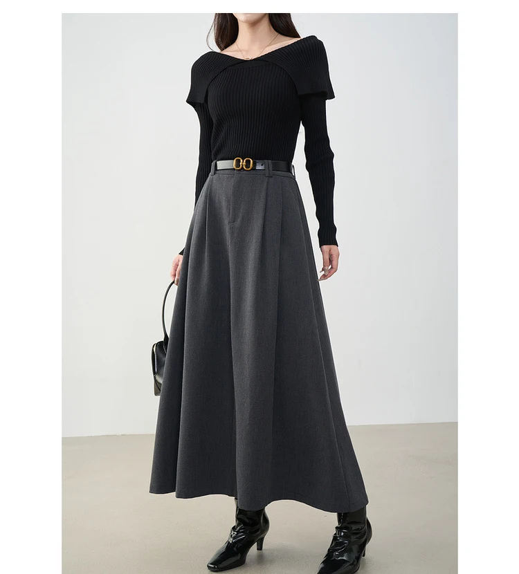 VIMLY Midi Women Skirt 2026 Autumn Office Lady Gray A-line Bud Elegant Ladies Skirt Zipper Loose Pockets Female Skirts A2202