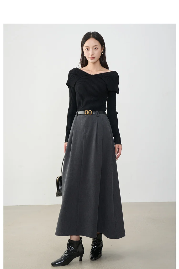 VIMLY Midi Women Skirt 2026 Autumn Office Lady Gray A-line Bud Elegant Ladies Skirt Zipper Loose Pockets Female Skirts A2202