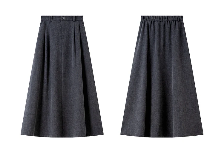 VIMLY Midi Women Skirt 2026 Autumn Office Lady Gray A-line Bud Elegant Ladies Skirt Zipper Loose Pockets Female Skirts A2202