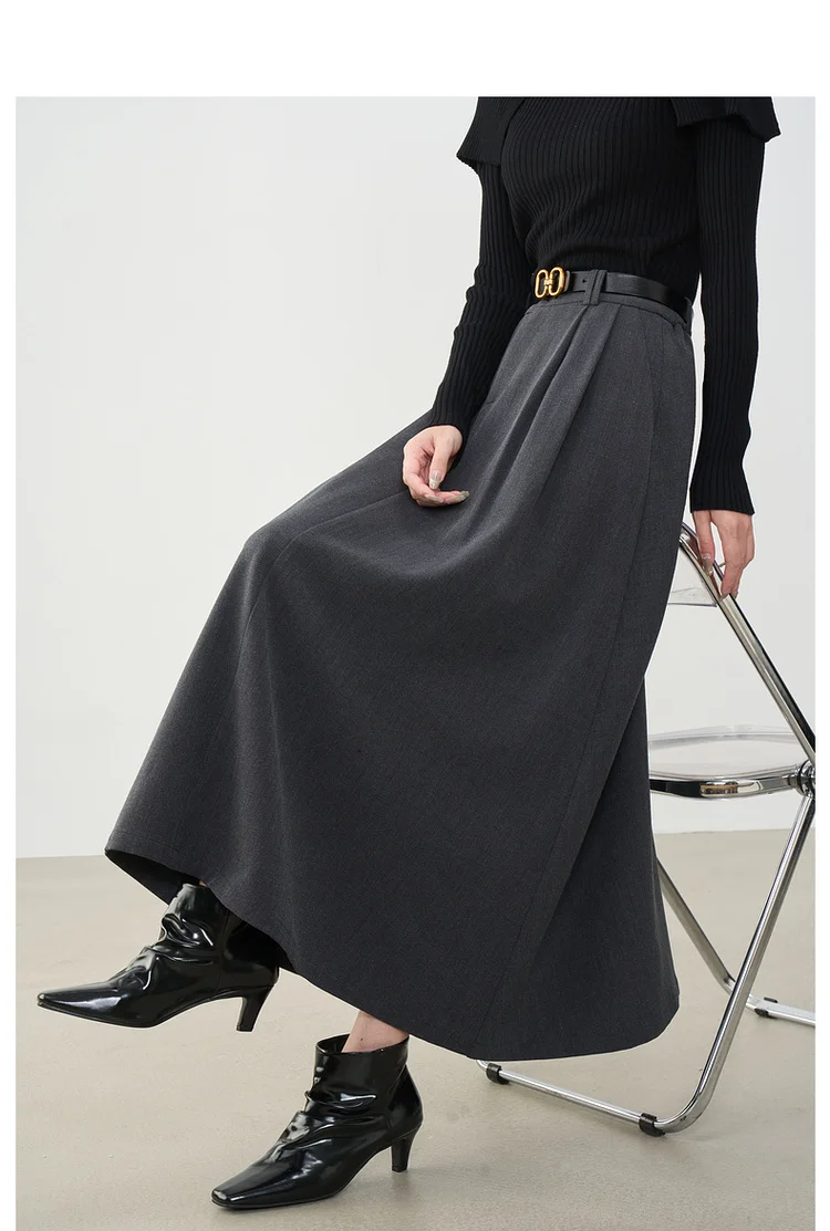 VIMLY Midi Women Skirt 2026 Autumn Office Lady Gray A-line Bud Elegant Ladies Skirt Zipper Loose Pockets Female Skirts A2202