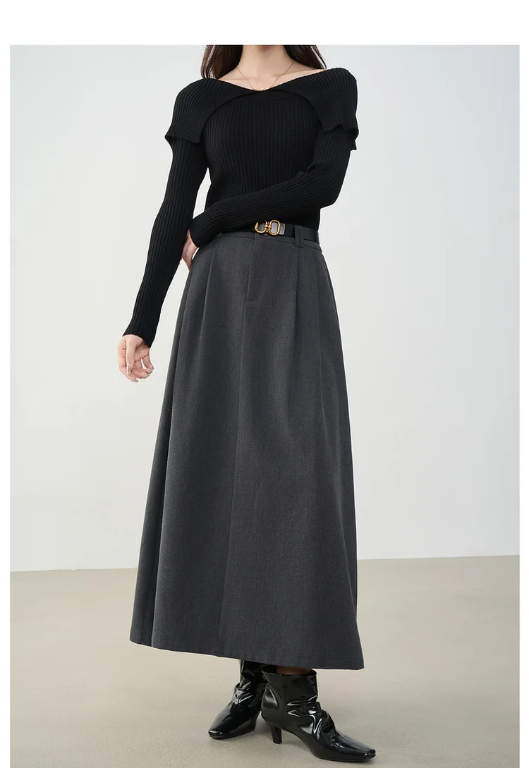VIMLY Midi Women Skirt 2026 Autumn Office Lady Gray A-line Bud Elegant Ladies Skirt Zipper Loose Pockets Female Skirts A2202