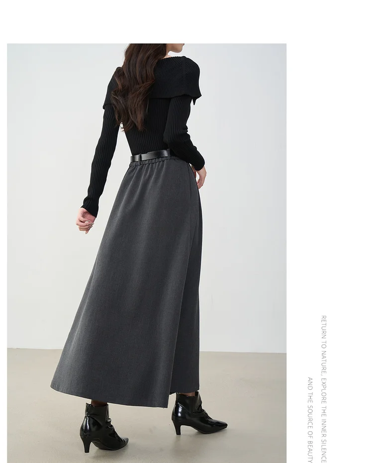 VIMLY Midi Women Skirt 2026 Autumn Office Lady Gray A-line Bud Elegant Ladies Skirt Zipper Loose Pockets Female Skirts A2202