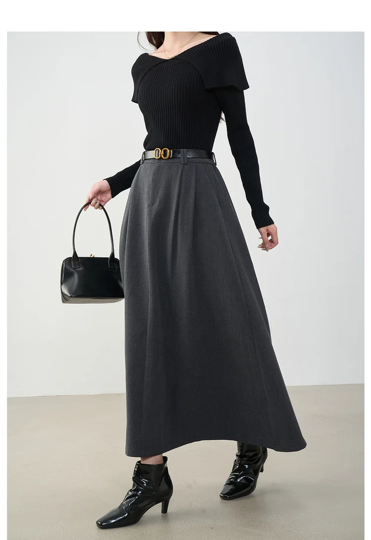 VIMLY Midi Women Skirt 2026 Autumn Office Lady Gray A-line Bud Elegant Ladies Skirt Zipper Loose Pockets Female Skirts A2202