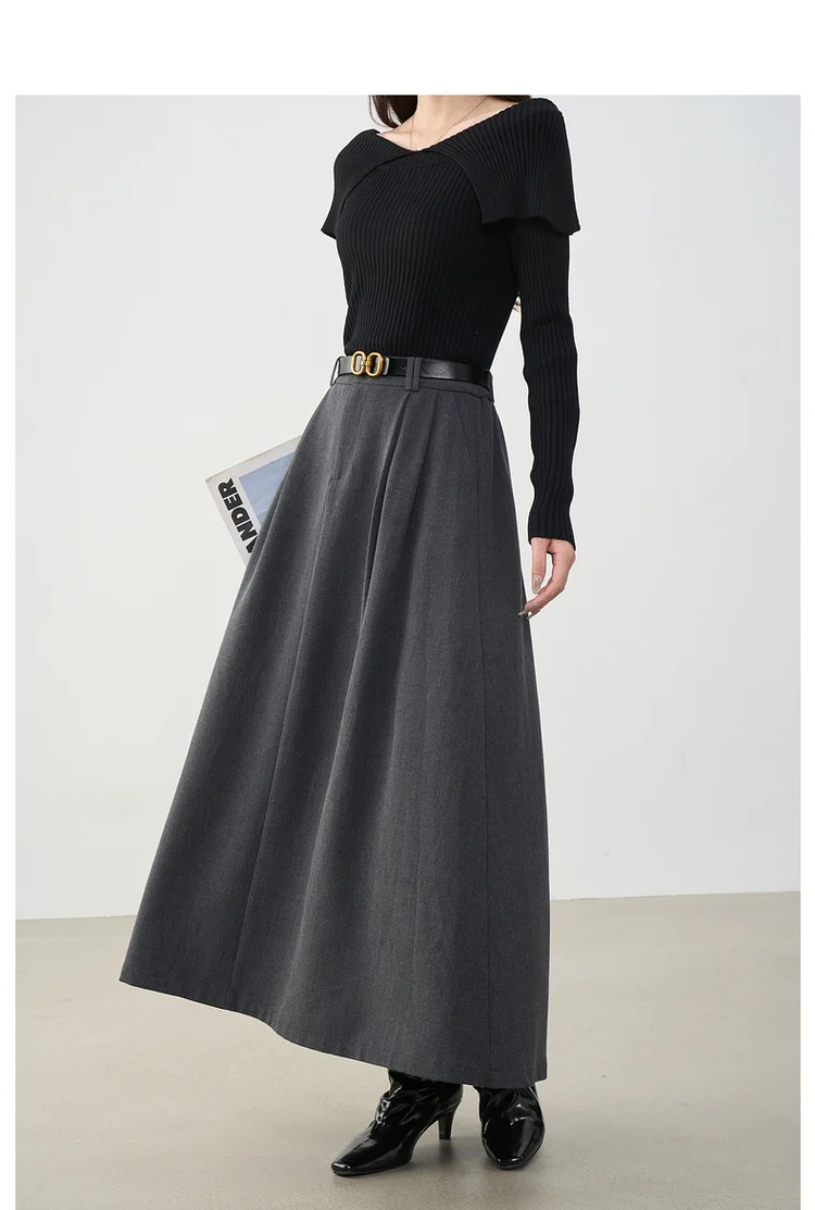 VIMLY Midi Women Skirt 2026 Autumn Office Lady Gray A-line Bud Elegant Ladies Skirt Zipper Loose Pockets Female Skirts A2202