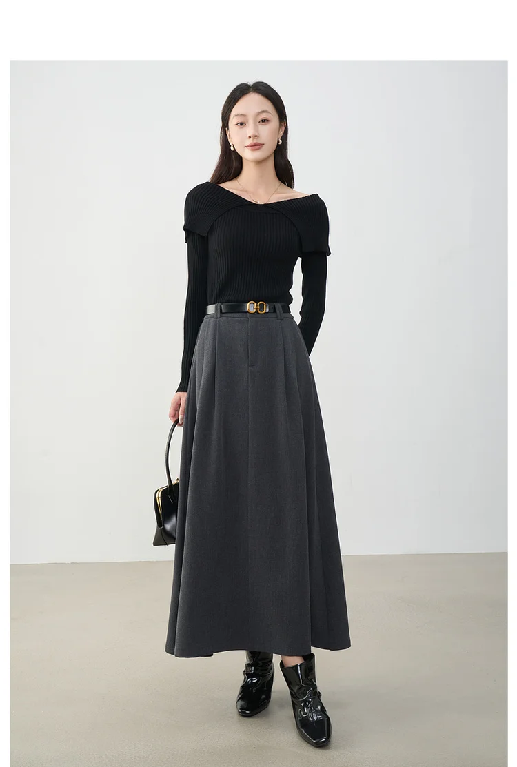 VIMLY Midi Women Skirt 2026 Autumn Office Lady Gray A-line Bud Elegant Ladies Skirt Zipper Loose Pockets Female Skirts A2202