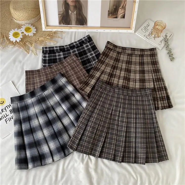 Women A-line Skirt Plaid Pleated Dress Plaid Short Skirt Y2k Vintage Vintage Streetwear Sweet Kawaii Harajuku Funky Sexy
