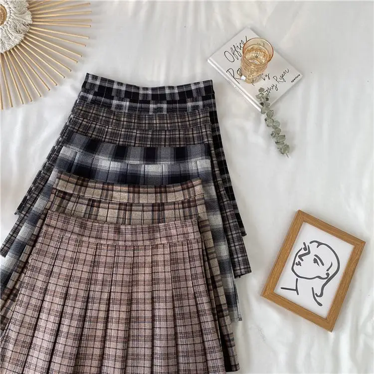 Women A-line Skirt Plaid Pleated Dress Plaid Short Skirt Y2k Vintage Vintage Streetwear Sweet Kawaii Harajuku Funky Sexy
