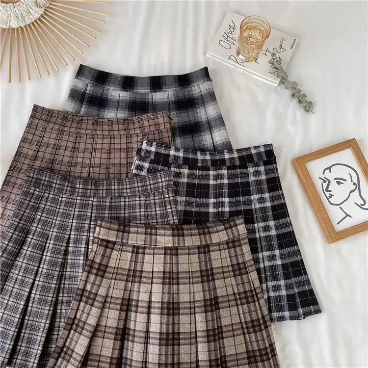 Women A-line Skirt Plaid Pleated Dress Plaid Short Skirt Y2k Vintage Vintage Streetwear Sweet Kawaii Harajuku Funky Sexy